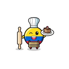 colombia flag as pastry chef mascot hold rolling pin