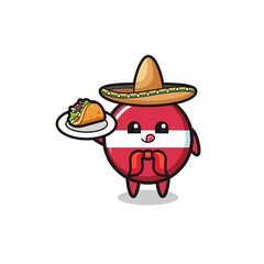 latvia flag Mexican chef mascot holding a taco