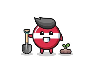 cute latvia flag cartoon is planting a tree seed