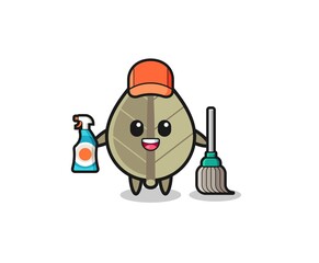 cute dried leaf character as cleaning services mascot