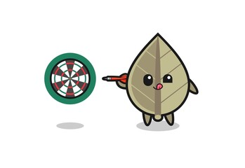 cute dried leaf is playing dart