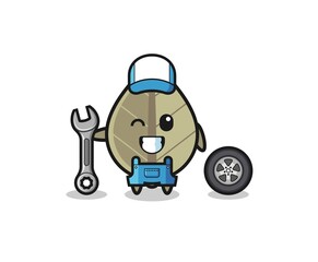 the dried leaf character as a mechanic mascot