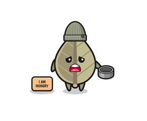 cute dried leaf beggar cartoon character