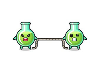 cute lab beakers character is playing tug of war game