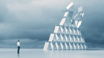House of cards crisis concept. 3d illustration