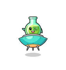 lab beakers cartoon riding a future spaceship
