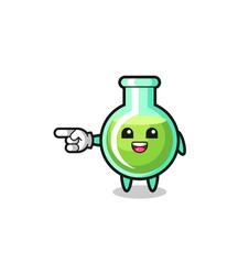 lab beakers cartoon with pointing left gesture