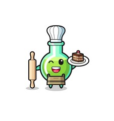 lab beakers as pastry chef mascot hold rolling pin