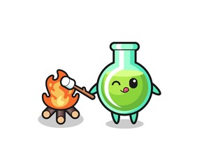 Fototapeta na wymiar lab beakers character is burning marshmallow