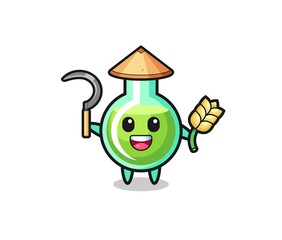 lab beakers Asian farmer holding paddy