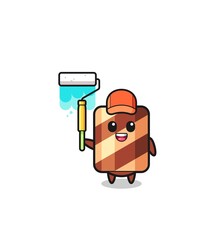 the wafer roll painter mascot with a paint roller