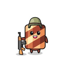 cute wafer roll mascot as a soldier