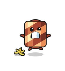 wafer roll cartoon is slip on a banana peel