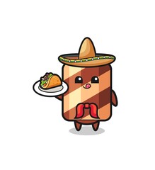 wafer roll Mexican chef mascot holding a taco