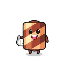 wafer roll mascot doing thumbs up gesture