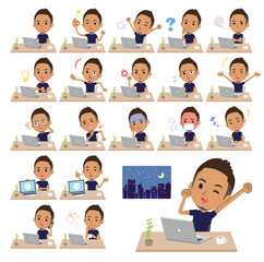 デスクワークに関するスポーツウエアを着た黒人男性のセット