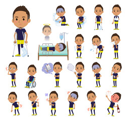 怪我や病気の状態のスポーツウエアを着た黒人男性のセット