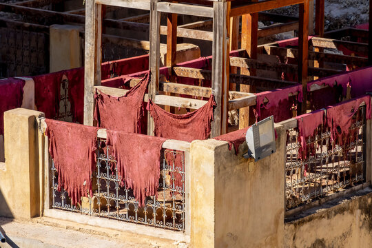 Dye Reservoirs And Vats In Traditional Tannery City Of Fez, Morocco, Africa