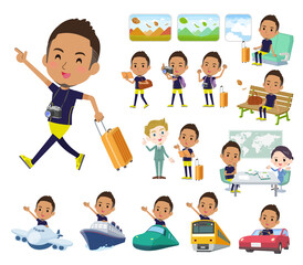 旅行に関するスポーツウエアを着た黒人男性のセット