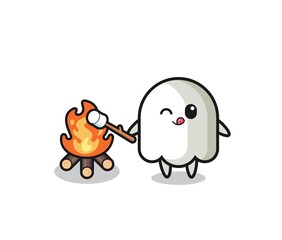 ghost character is burning marshmallow