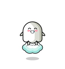 cute ghost illustration riding a floating cloud