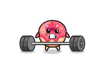 Fototapeta na wymiar cartoon of doughnut lifting a barbell