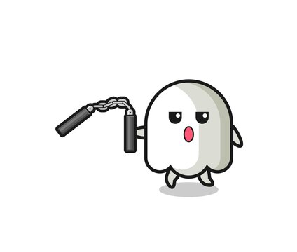 cartoon of ghost using nunchaku