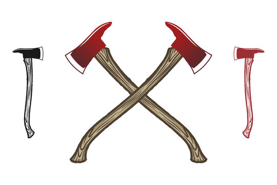 Cross Axe, Crossed Firefighter wooden axes logo design