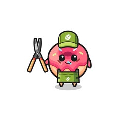 cute doughnut as gardener mascot