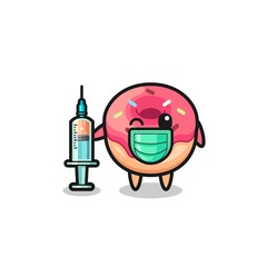 Obraz na płótnie Canvas doughnut mascot as vaccinator