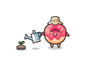 cute doughnut is watering plant seeds