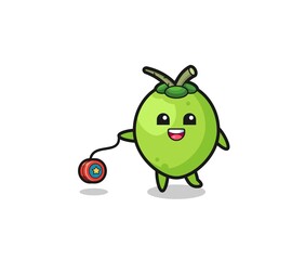 cartoon of cute coconut playing a yoyo