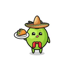 coconut Mexican chef mascot holding a taco