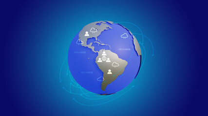 A stylized 3D rendered illustration of a planet earth with cloud computing and big data icons.
