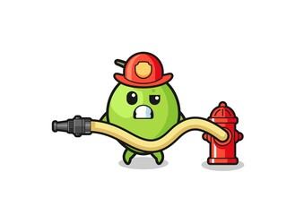 coconut cartoon as firefighter mascot with water hose