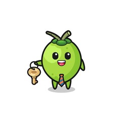 cute coconut as a real estate agent mascot