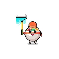 Obraz premium the noodle bowl painter mascot with a paint roller