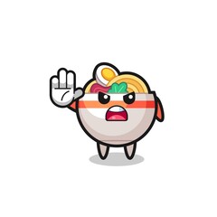 noodle bowl character doing stop gesture