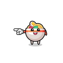 noodle bowl cartoon with pointing left gesture
