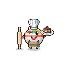 noodle bowl as pastry chef mascot hold rolling pin