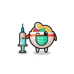 Obraz premium noodle bowl mascot as vaccinator