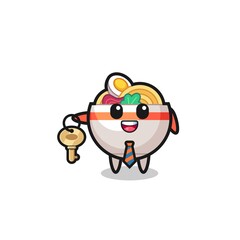 cute noodle bowl as a real estate agent mascot