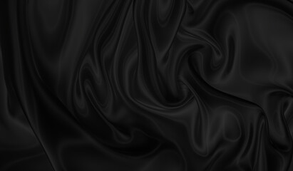 Beautiful flowing fabric of black wavy silk or satin. 3d rendering image.