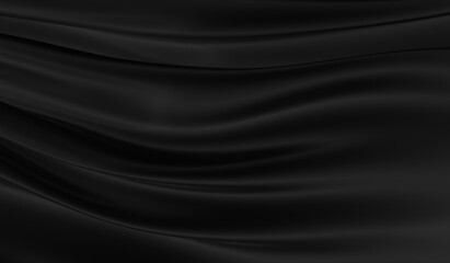 Beautiful flowing fabric of black wavy silk or satin. 3d rendering image.