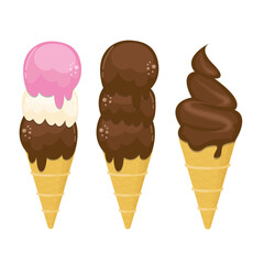 Ice cream cone set chocolate and ice cream vector illustration