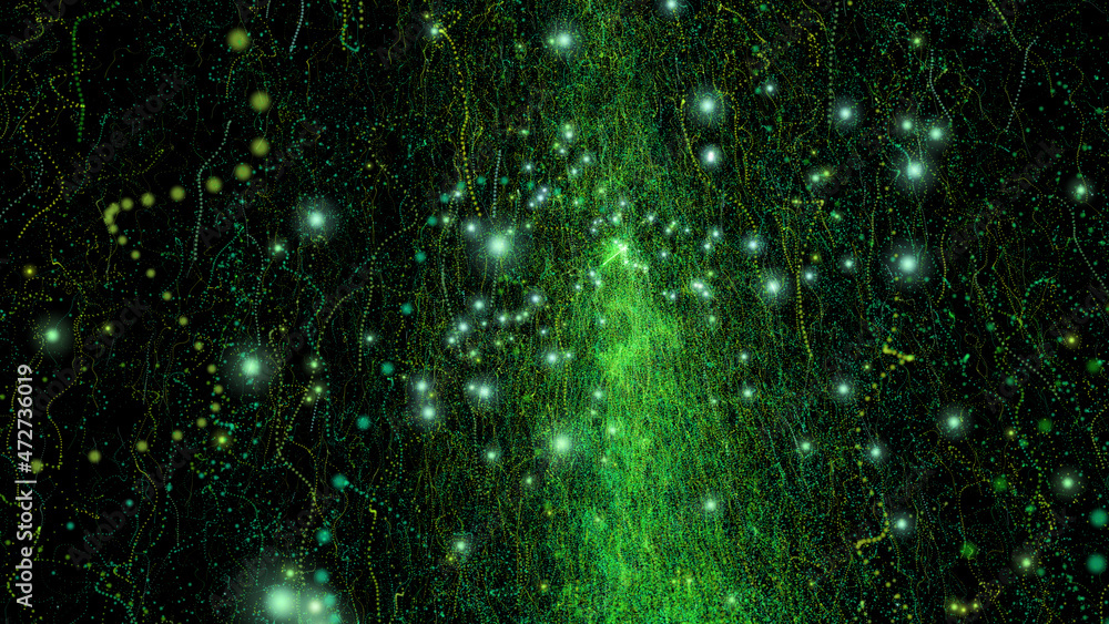 Aufkleber modern abstract space design. dark abstract background with green glowing particles a high resolutio