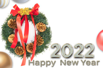 Christmas ornament, Happy new year 2022 text design. Greeting illustration with golden numbers. Happy new year 2022 greeting card and poster design.
