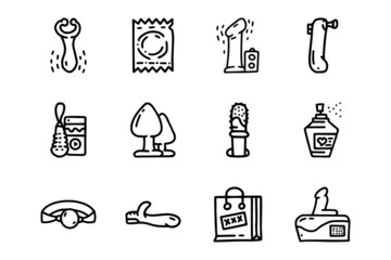 Sex toys line vector doodle simple icon set
