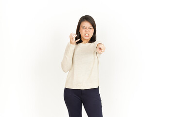 Angry Gesture of Beautiful Asian Woman Isolated On White Background