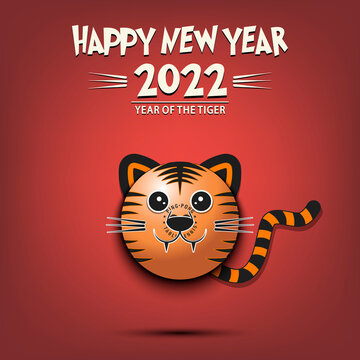Happy New year. 2022 year of the tiger. Muzzle tiger in the form of a ping-pong ball. Ping-pong ball in the form of a tiger. Greeting card design template. Vector illustration on isolated background